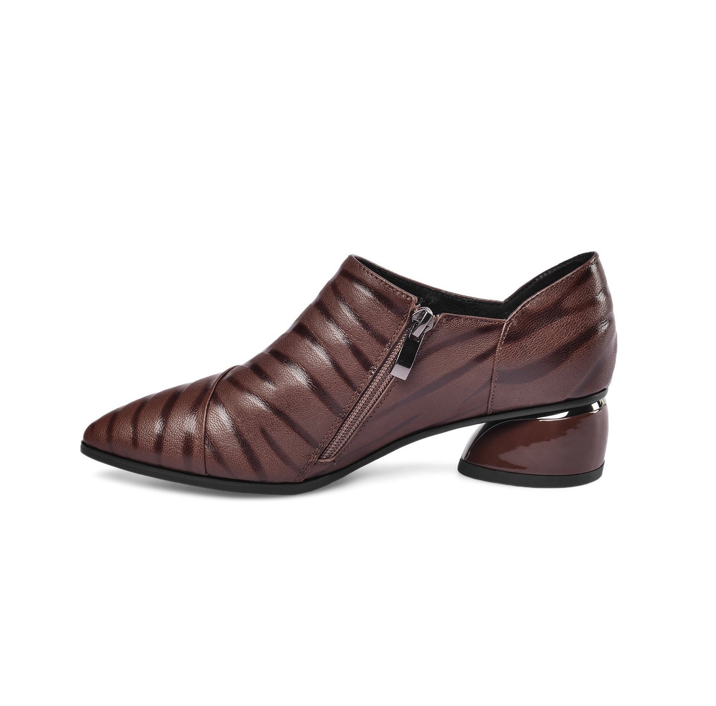 Nine Seven Women's Printed Genuine Leather Handmade Pointed Toe Side Zipper Casual Pumps Shoes with Low Heels