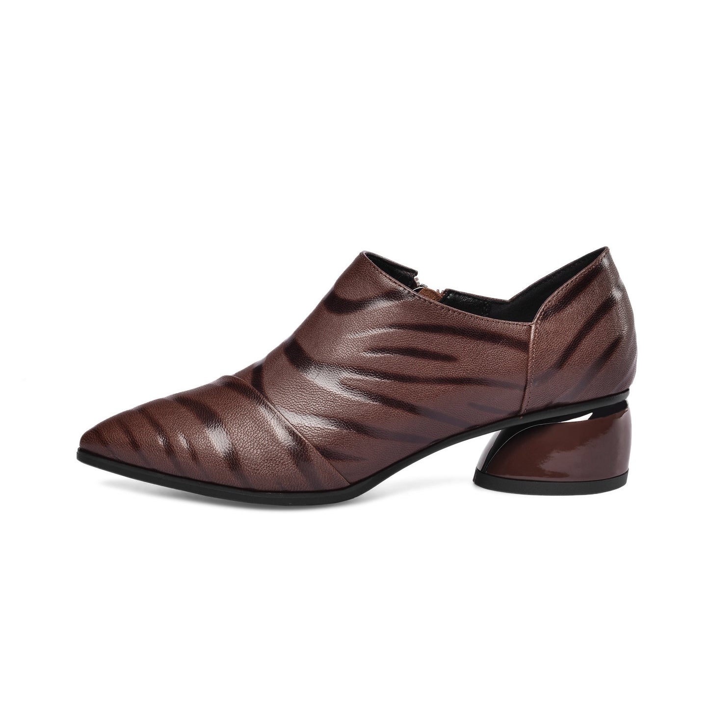 Nine Seven Women's Printed Genuine Leather Handmade Pointed Toe Side Zipper Casual Pumps Shoes with Low Heels