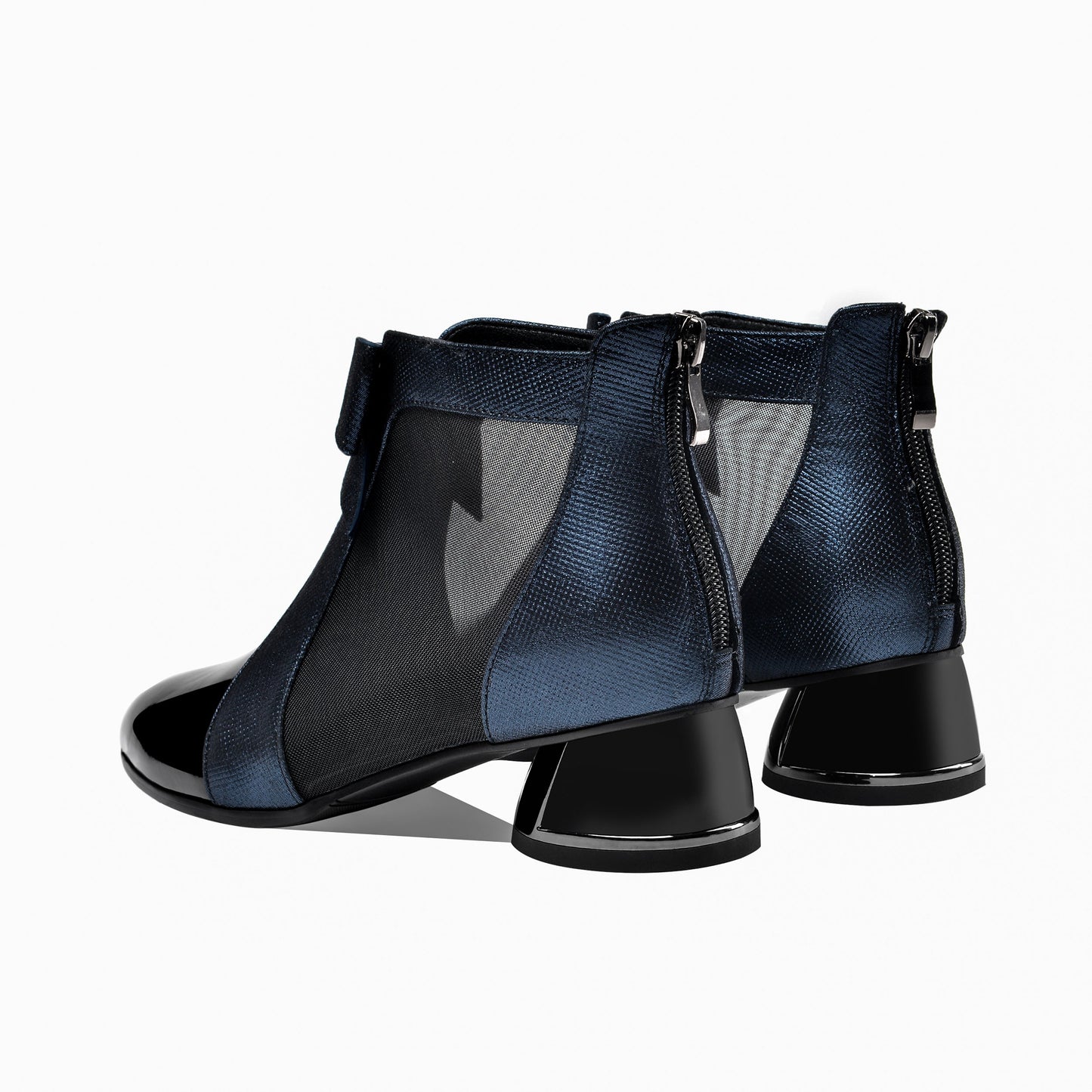 Nine Seven Women's Patent Leather Pointed Toe Cute Bowknot Handmade Low Chunky Heel Stylish Ankle Boots with Back Zipper