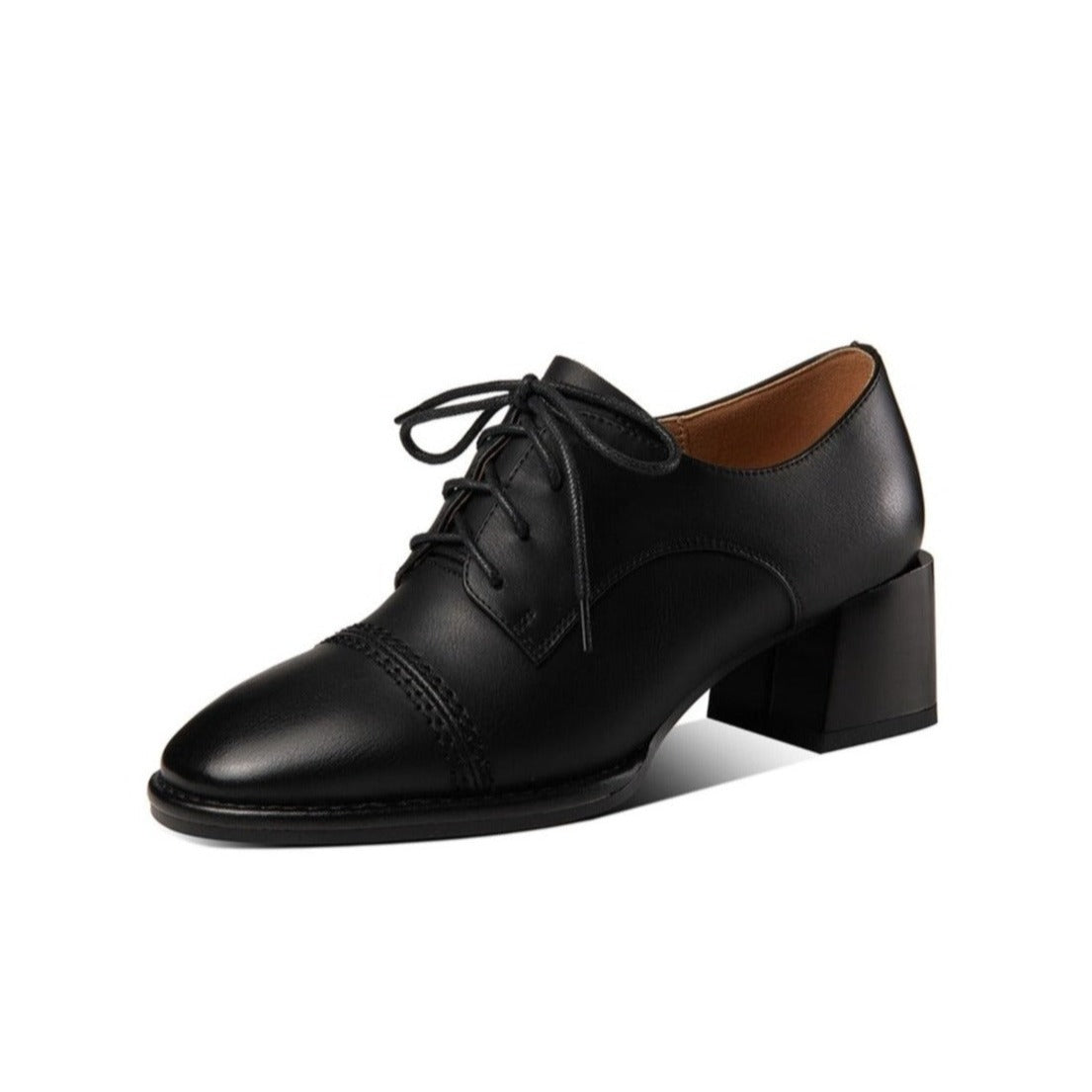 Nine Seven Women's Genuine Leather Handmade Block Heel Lace Up Oxford Pumps