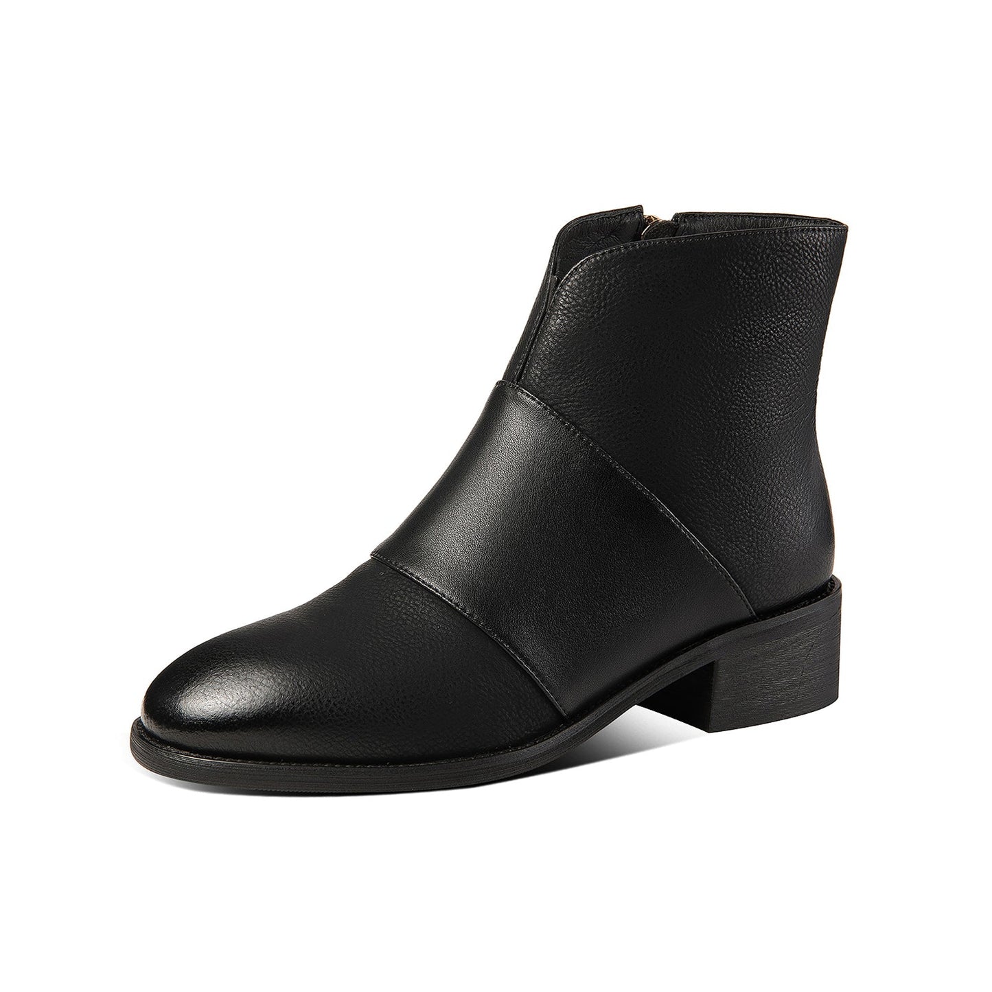 Nine Seven Women's Handmade Genuine Leather Block Heel Round Toe Side Zip Up Ankle Booties