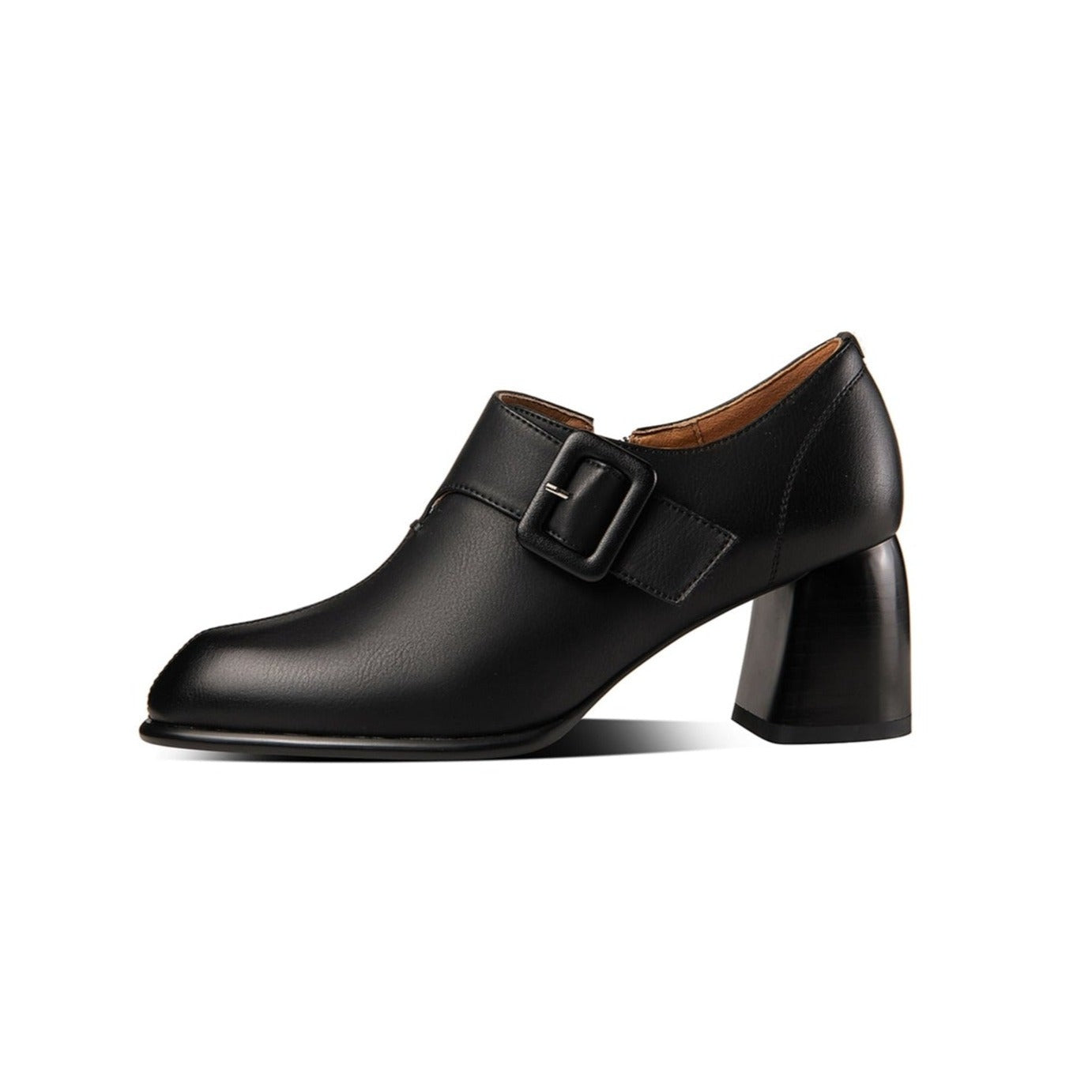 Nine Seven Genuine Leather Women's Handmade Block Heel Side Zip Up Oxford Pumps with Modern Buckle