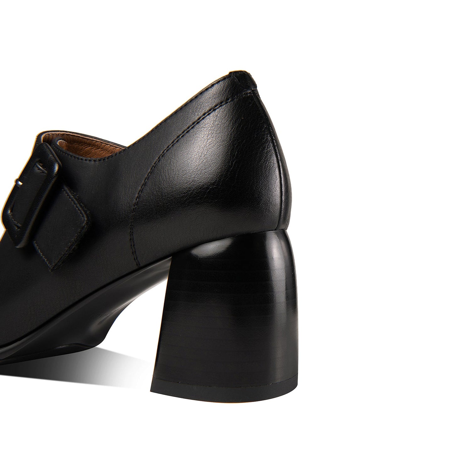 Nine Seven Genuine Leather Women's Handmade Block Heel Side Zip Up Oxford Pumps with Modern Buckle