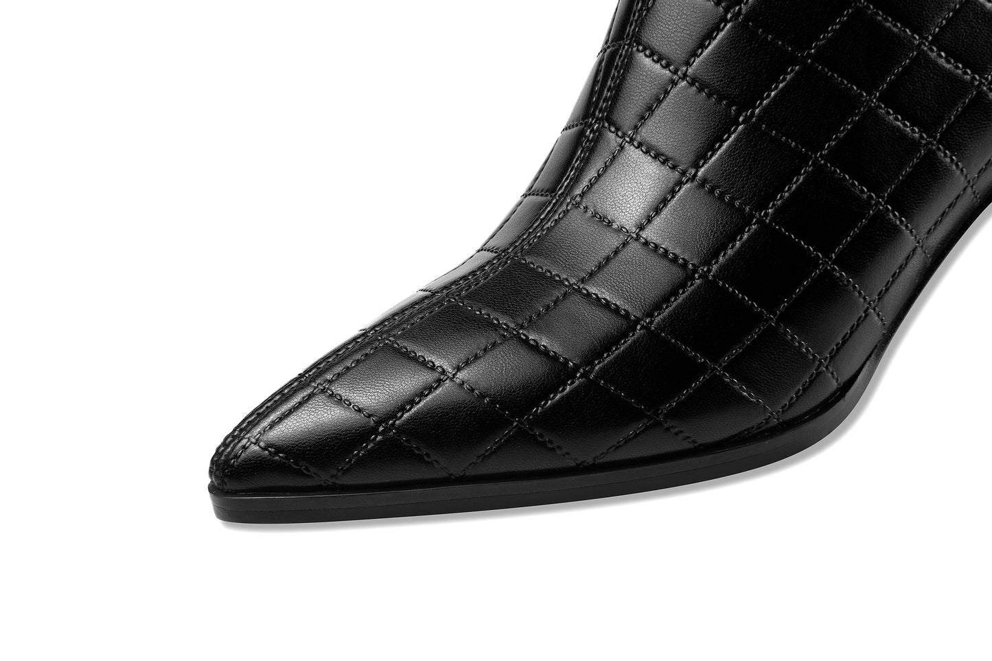 Nine Seven Genuine Leather Women's Handmade Pointed Toe Checkered Chunky Heel Back Zip Up Ankle Boots