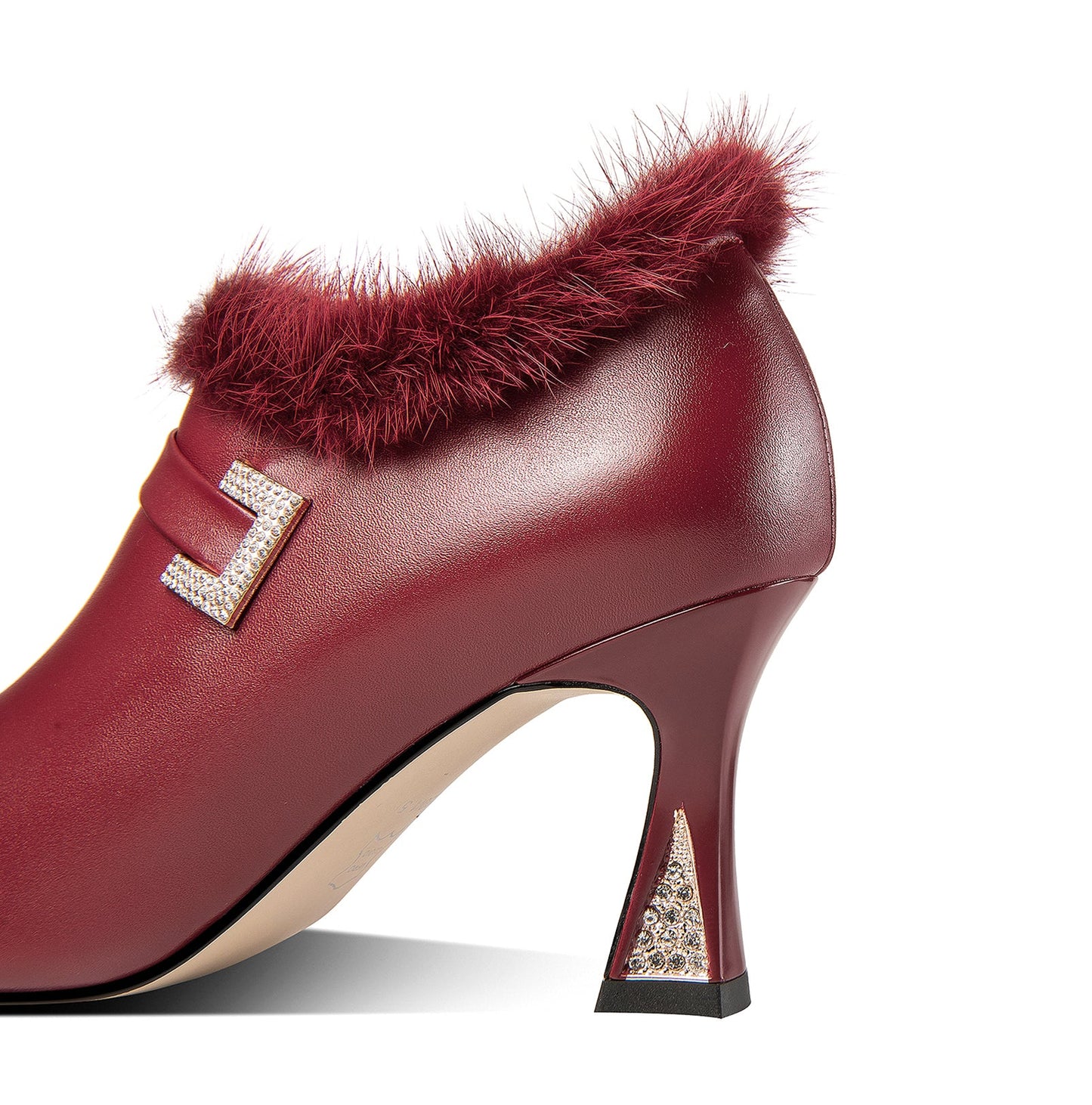 Nine Seven Genuine Leather Women's Handmade High Spool Heel Side Zip Up Glitter Rhinestone and Fur Design Oxford Pumps