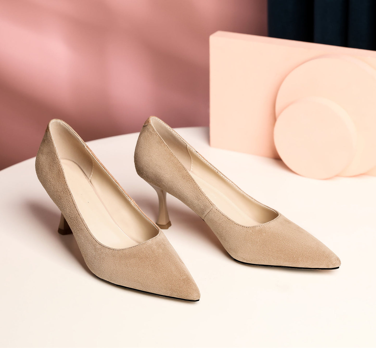 Nine Seven Suede Leather Women's Handmade Pointed Toe Sexy Mid Stiletto Heel Slip On Office Party Pump Shoes