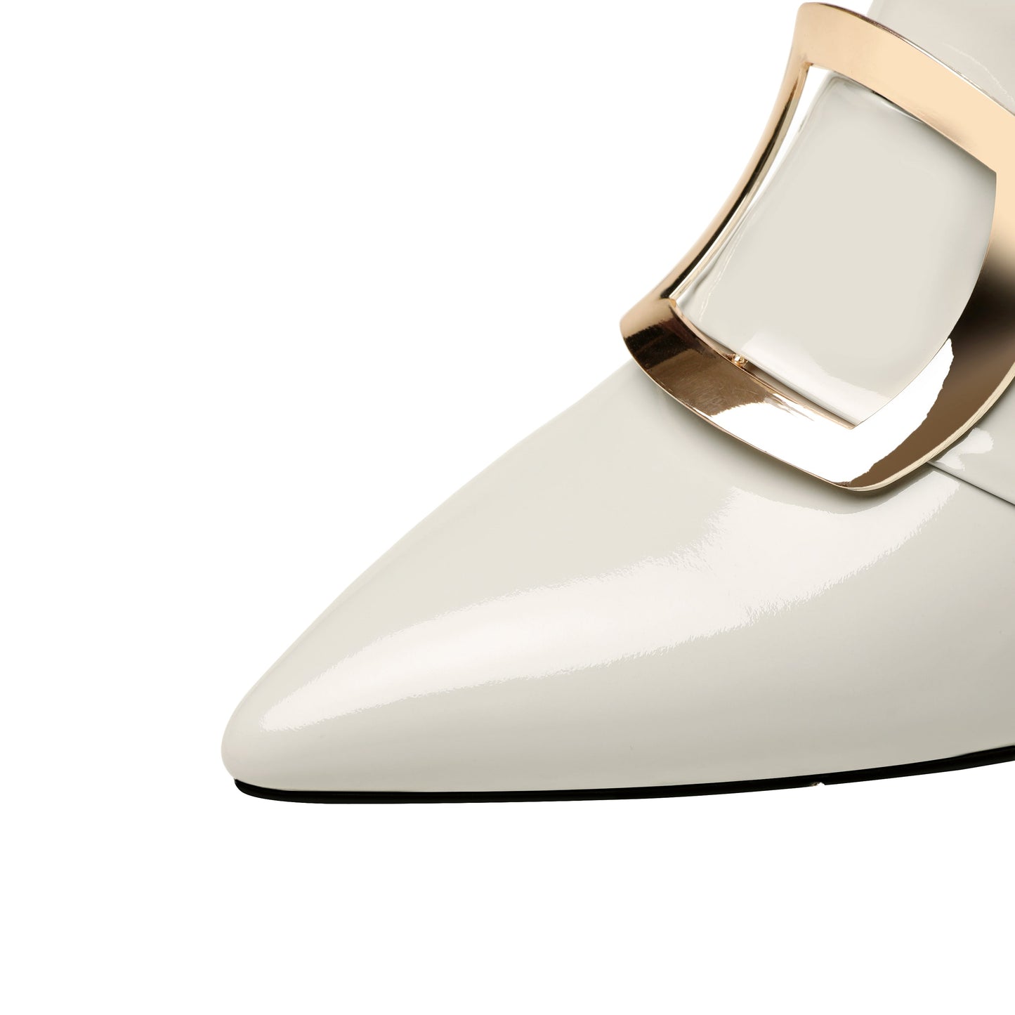 Nine Seven Glossy Patent Leather Women's Handmade Pointed Toe Spool Heel Golden Square Pattern Decor Slip On Loafer Pumps