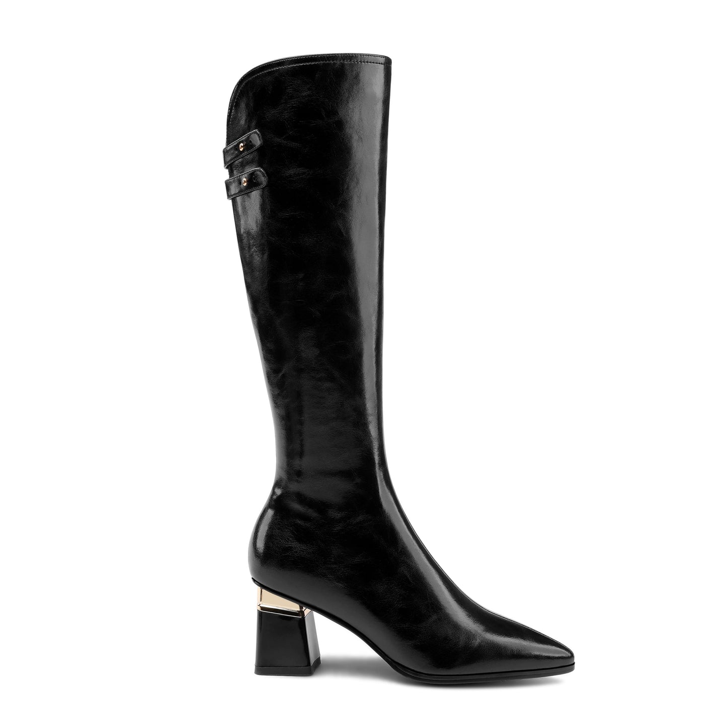 Nine Seven Women's Genuine Leather Handmade Pointed Toe Side Zip Up Comfortable Chunky Heel Knee High Dressy Boots