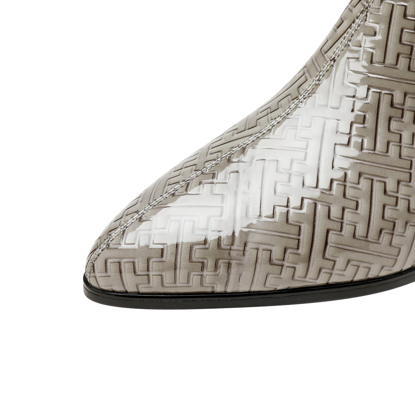 Nine Seven Women's Pointed Toe Glossy Patent Leather Handmade Zipper Low Chunky Heels Casual Ankle Boots