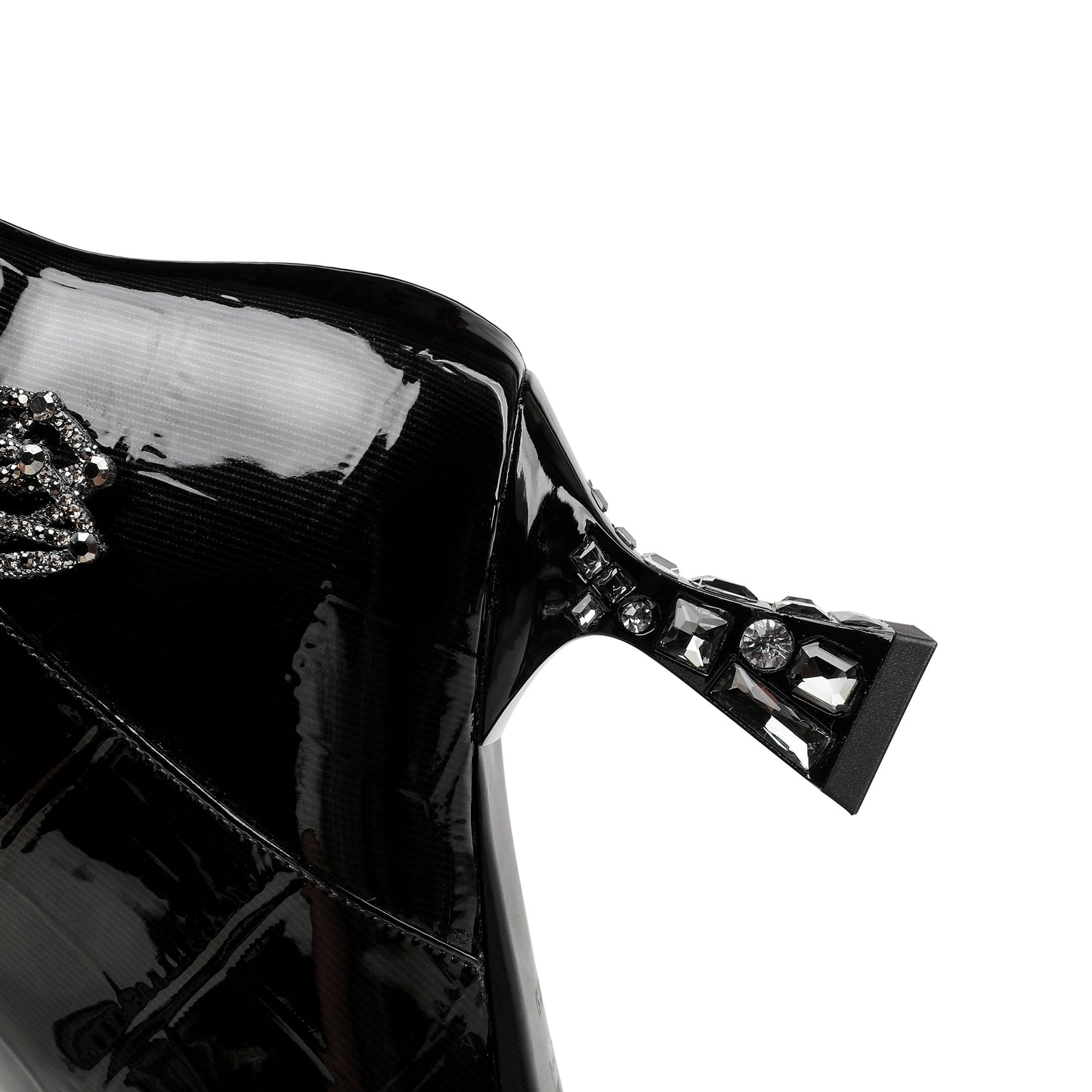 Nine Seven Women's Pointed Toe Glossy Patent Leather Handmade Butterfly Side Zipper Mid Heels Stylish Ankle Boots