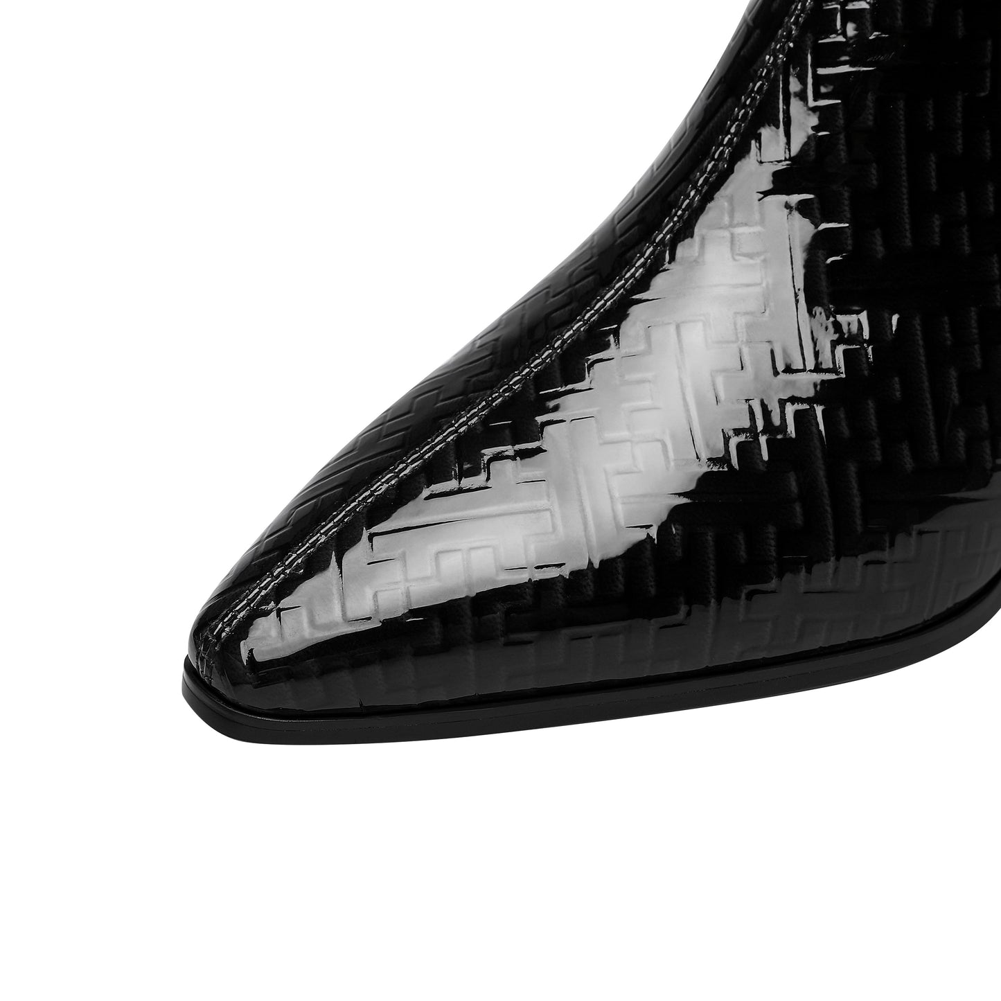 Nine Seven Women's Pointed Toe Patent Leather Handmade Side Zipper Low Chunky Heels Comfort Ankle Boots