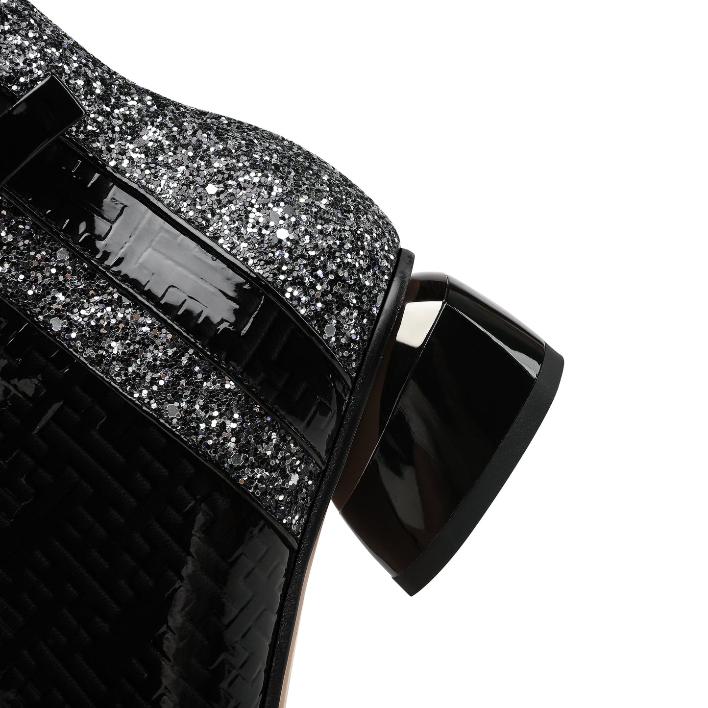 Nine Seven Women's Pointed Toe Patent Leather Handmade Side Zipper Low Chunky Heels Comfort Ankle Boots