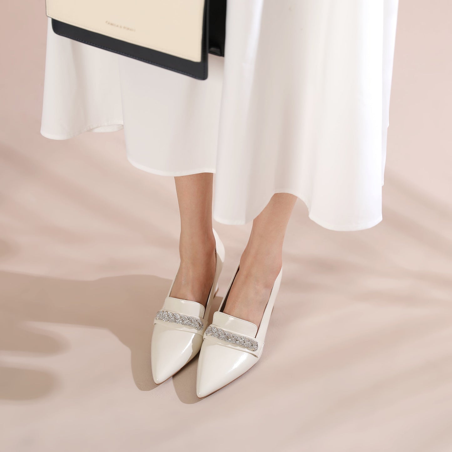 Nine Seven Women's Pointed Toe Genuine/Suede Leather Handmade Mid Chunky Heels Stylish Slip On Pumps Shoes