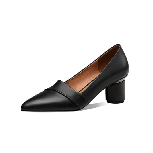 Nine Seven Women's Genuine Leather Pointed Toe Handmade Mid Heels Slip On Vintage Pumps Shoes