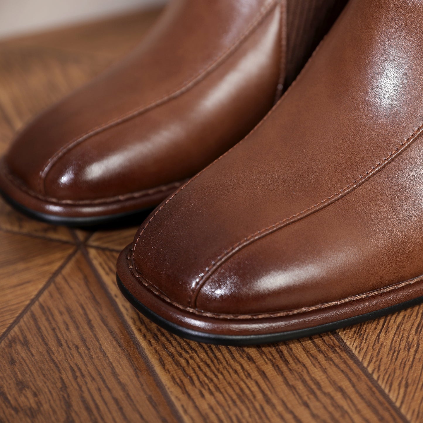 Nine Seven Women's Square Toe Genuine Leather & Woolen Handmade Mid Chunky Heels Casual Shoes