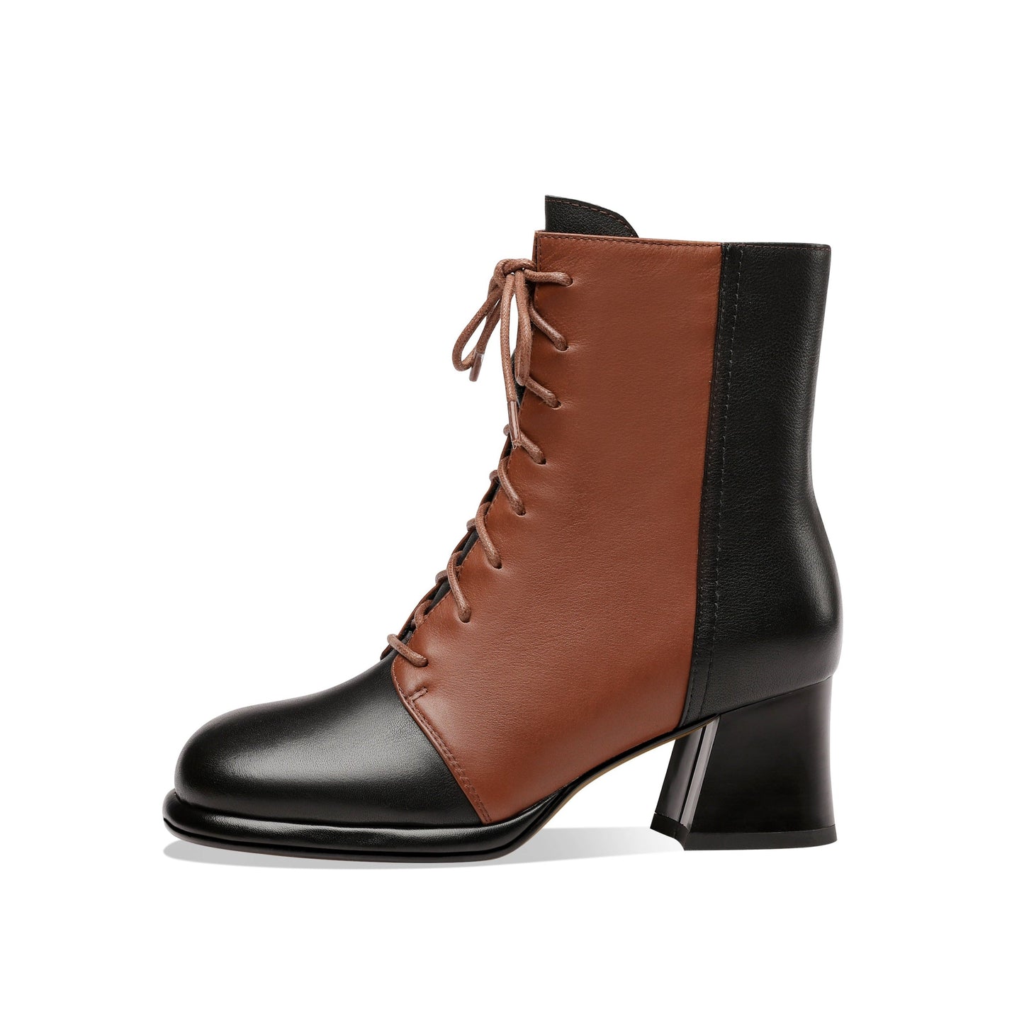 Nine Seven Women's Genuine Leather Assort Colors Round Toe Handmade Laces Side Zipper Retro Booties with Chunky Heels