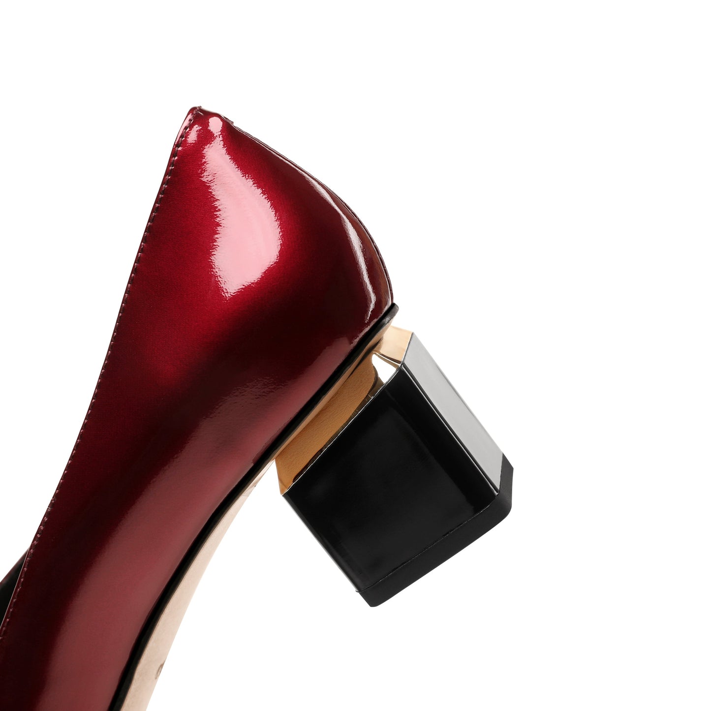 Nine Seven Women's Glossy Patent Leather Handmade Clear Pointed Toe Low Block Heel Slip On Pump Shoes with Trendy Square Pattern