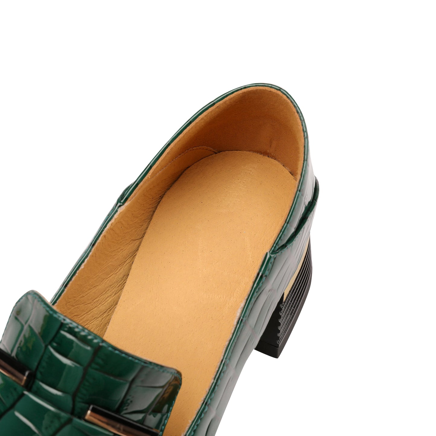 Nine Seven Women's Patent Leather Square Toe Handmade Buckled Casual Loafers Shoes with Low Chunky Heels