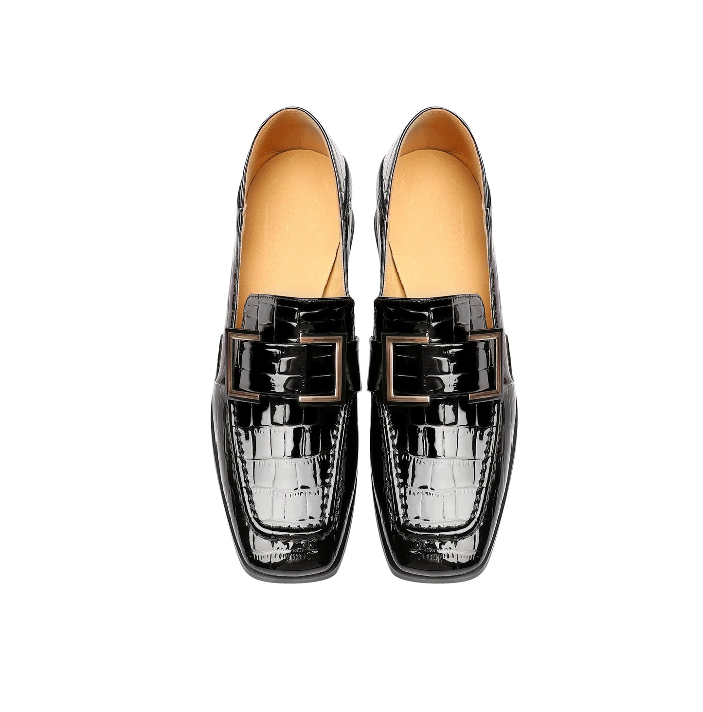 Nine Seven Women's Patent Leather Square Toe Handmade Buckled Casual Loafers Shoes with Low Chunky Heels