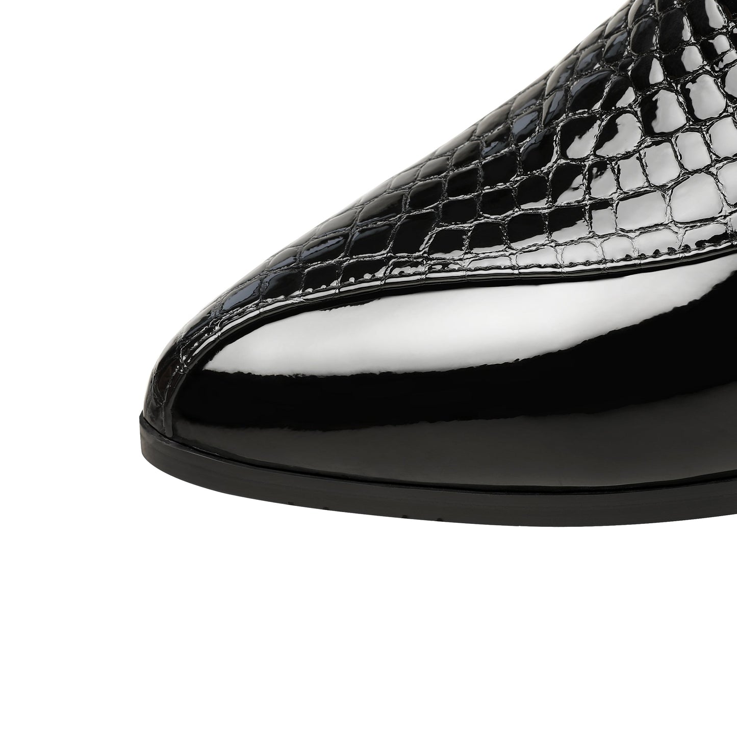 Nine Seven Women's Handmade Patent Leather Pointed Toe Side Zip Up Low Chunky Heel Casual Ankle Boots