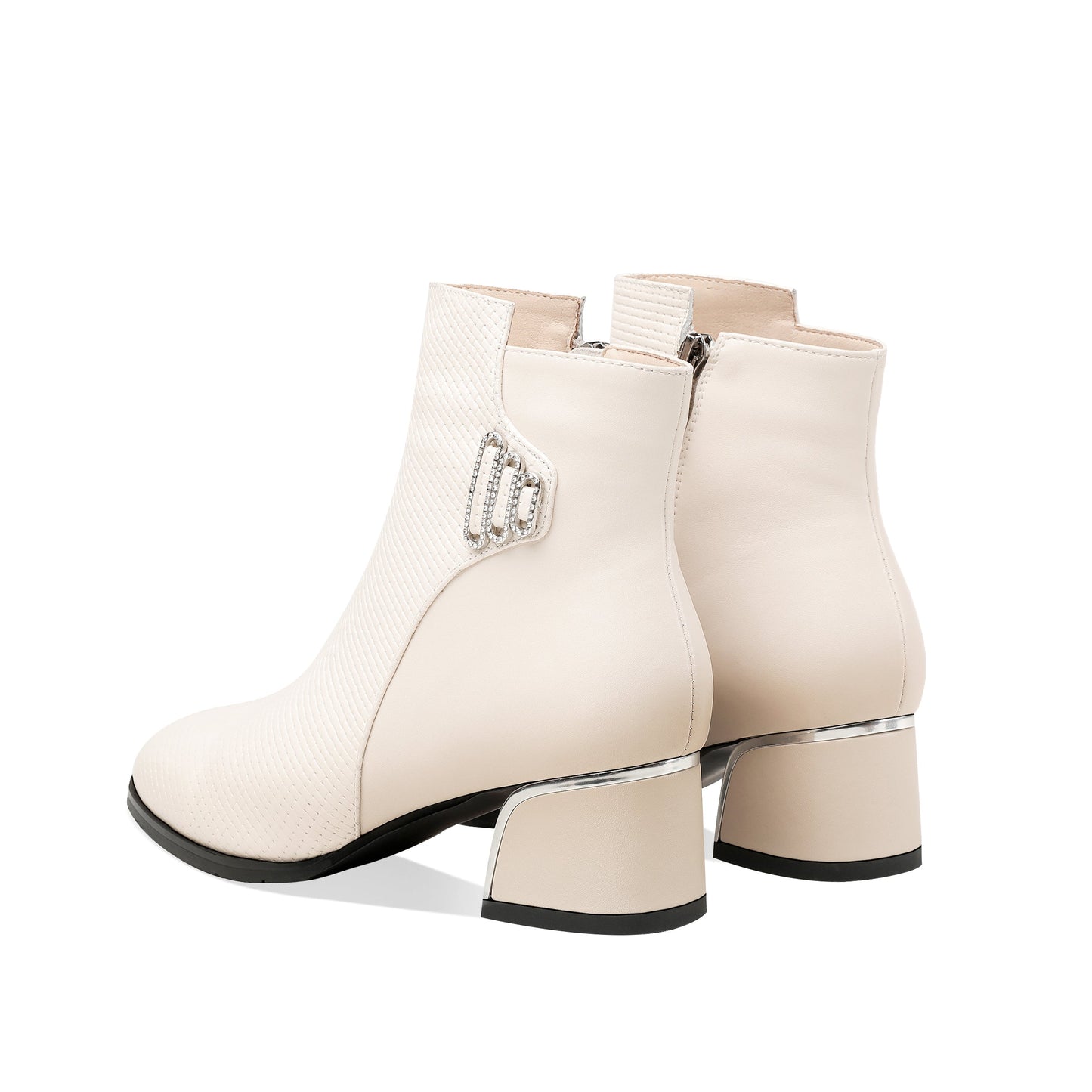 Nine Seven Women's Genuine Leather Handmade Round Toe Side Zipper Graceful Ankle Boots with Low Chunky Heel