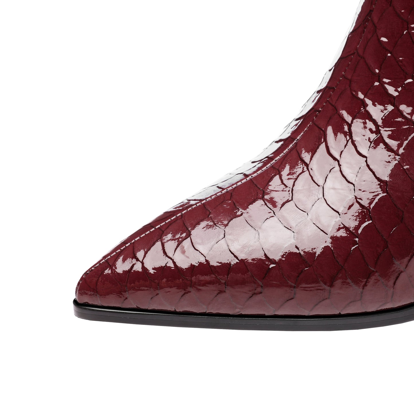 Nine Seven Patent Leather Handmade Women's Pointy Toe Side Zip Up Mid Heel Crystal and Fur Design Ankle Boots with Bow