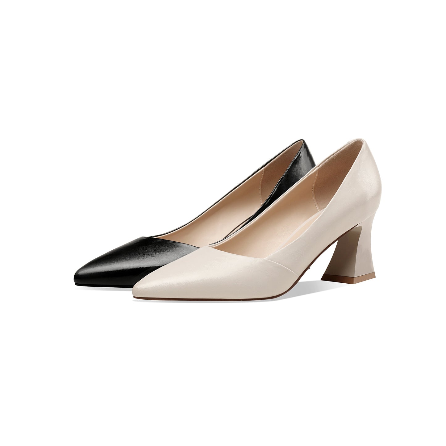 Nine Seven Genuine Leather Women's Handmade Clear Pointed Toe Mid Spool Heel Slip On Elegant Office Pumps