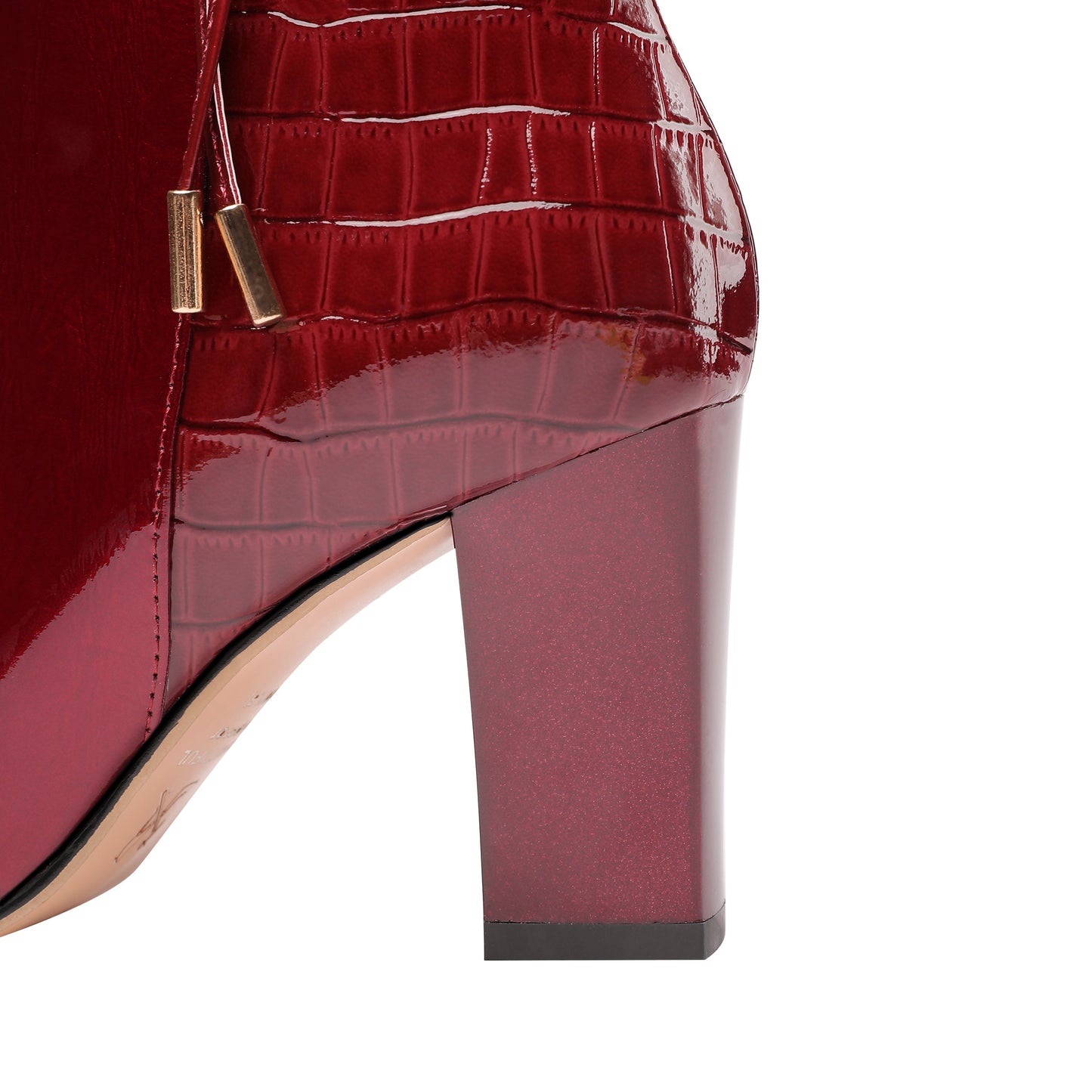 Nine Seven Women's Patent Leather Handmade Chunky Heel Pointed Toe Side Zip Up Glossy Ankle Booties