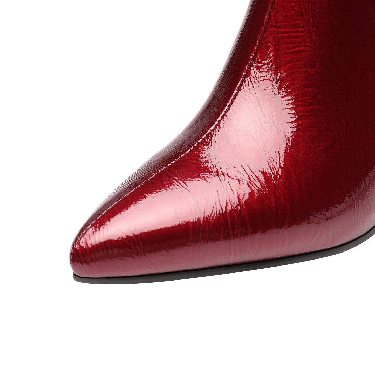 Nine Seven Women's Handmade Patent Leather Clear Pointed Toe Crystal Decor Chunky Heel Side Zip Sparkling Glitter Ankle Boots