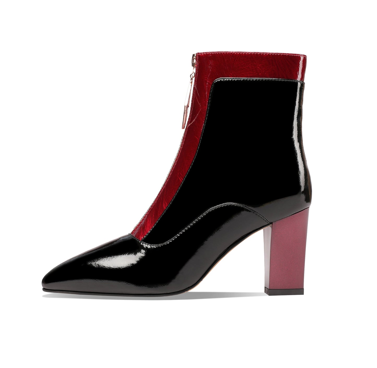 Nine Seven Women's Handmade Genuine Leather Clear Pointed Toe Chunky Heel Stylish Front Zip Ankle Booties