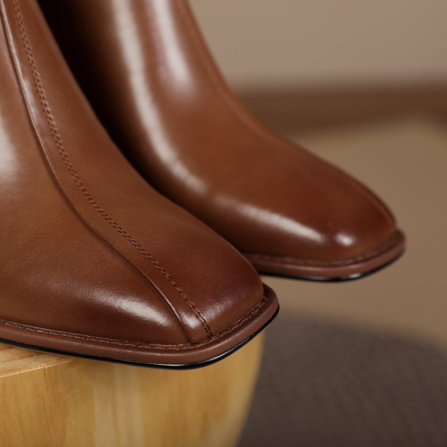 Nine Seven Women's Genuine Leather Square Toe Handmade Buckled Zipper Mid Chunky Heels Trendy Ankle Boots