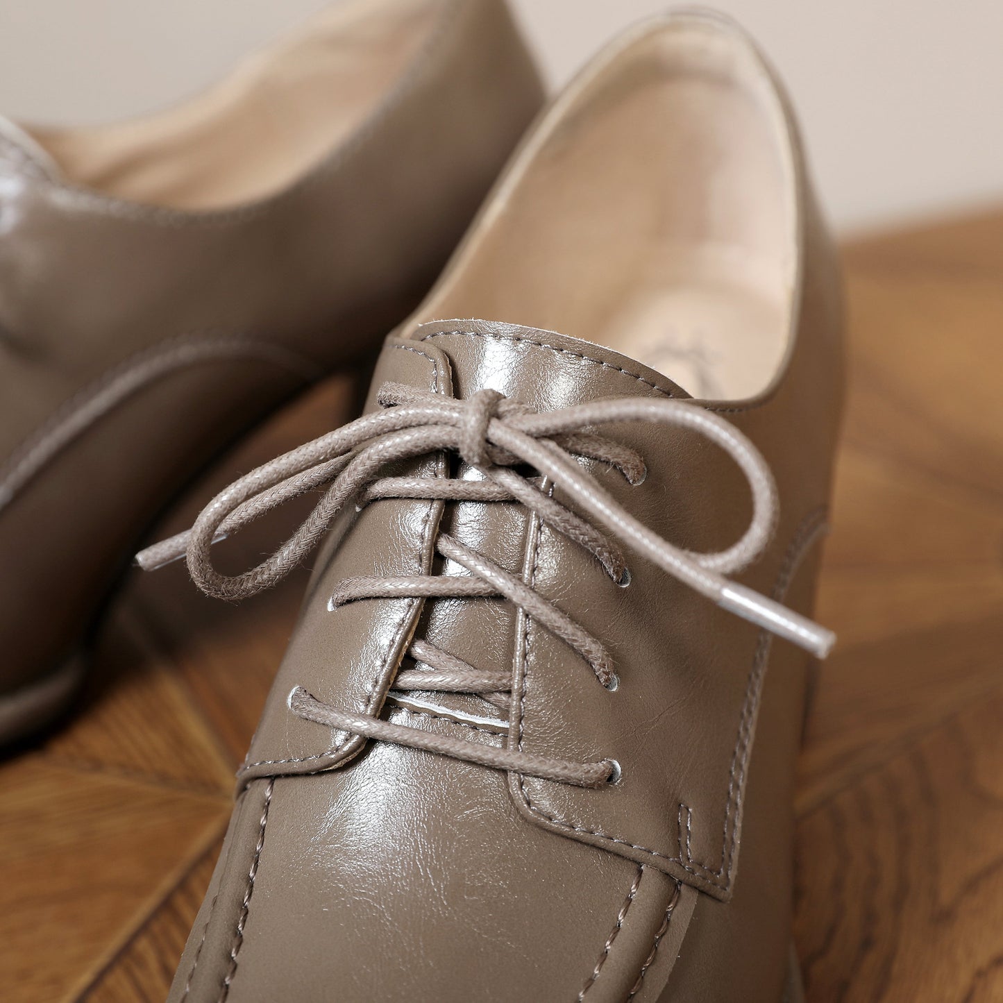 Nine Seven Women's Genuine Leather Handmade Lace Up Mid Chunky Heels Stylish Pumps Shoes