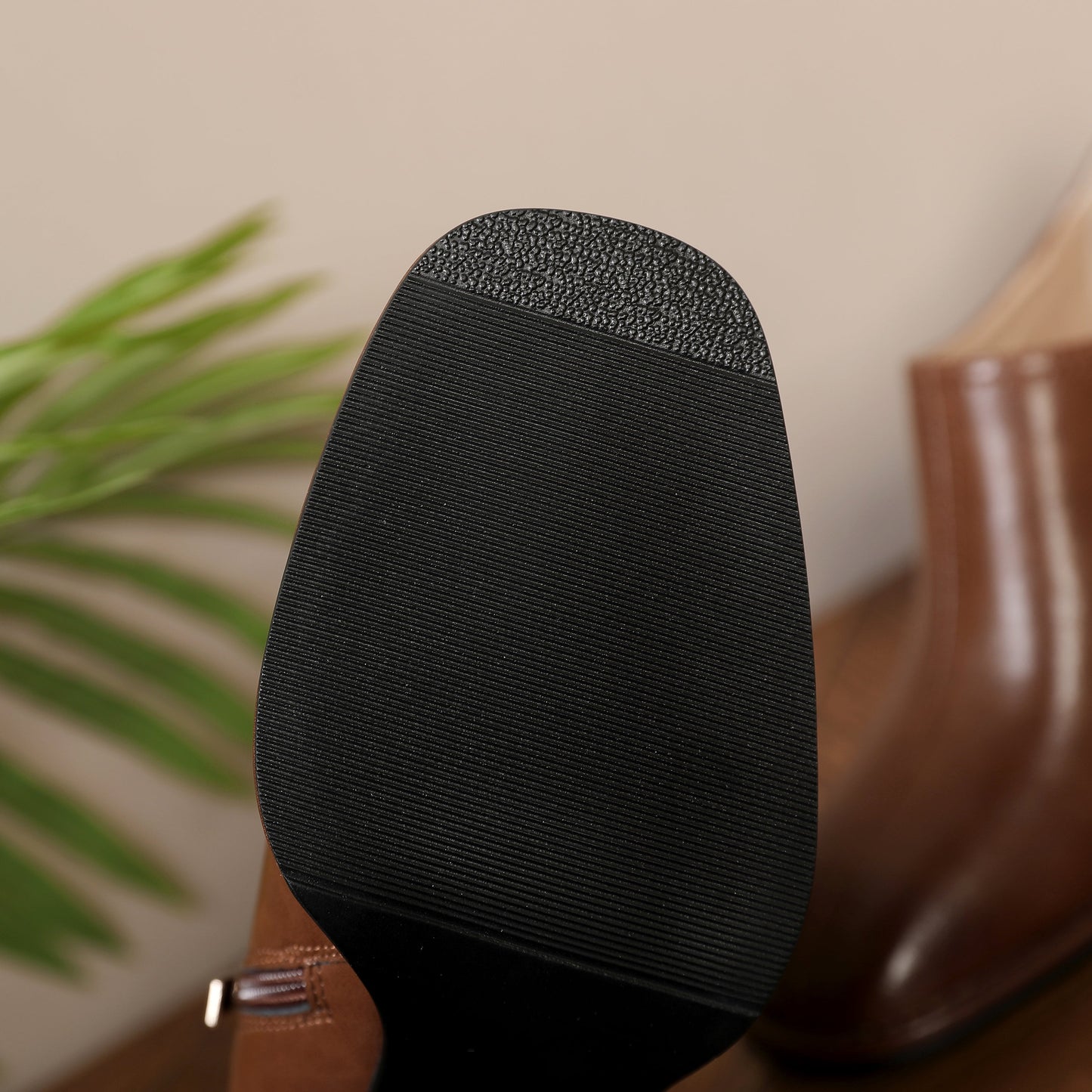 Nine Seven Women's Square Toe Genuine Leather Handmade Side Zipper Mid Chunky Heel Retro Pumps Shoes