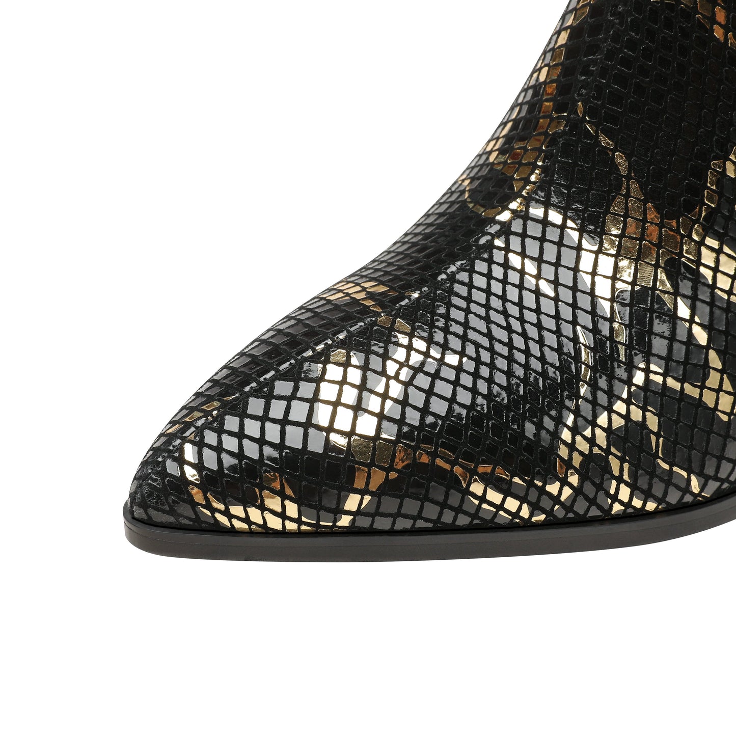 Nine Seven Handmade Women's Assorted Color Genuine Leather Rhinestones Printed Snakeskin Side Zipper Pointed Toe Mid Spool Heel Ankle Boots