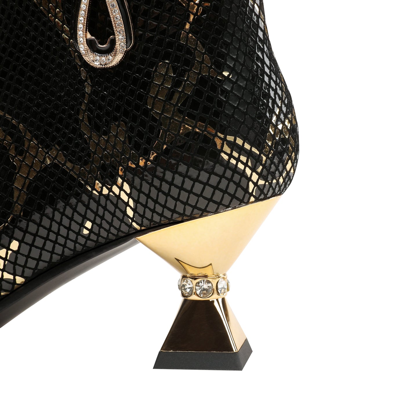 Nine Seven Handmade Women's Assorted Color Genuine Leather Rhinestones Printed Snakeskin Side Zipper Pointed Toe Mid Spool Heel Ankle Boots