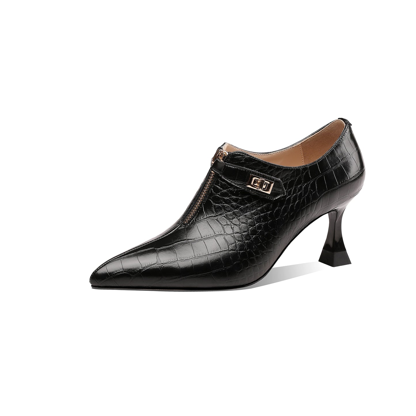 Nine Seven Genuine Leather Women's Handmade Pointed Toe Front Zipper Checkered Oxford Pumps