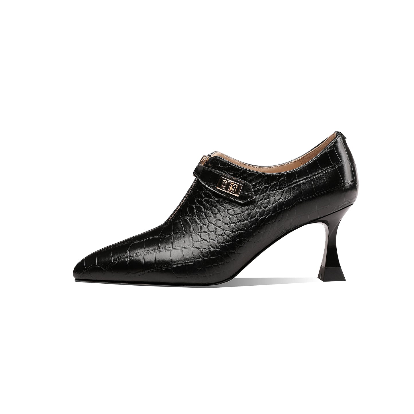 Nine Seven Genuine Leather Women's Handmade Pointed Toe Front Zipper Checkered Oxford Pumps