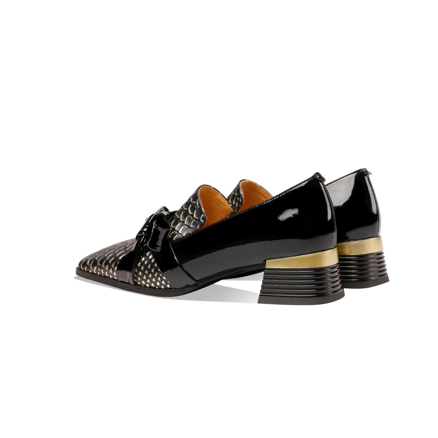 Nine Seven Women's Handmade Square Toe Low Chunky Heels Stylish Patent Leather Loafers Shoes with Bowknot