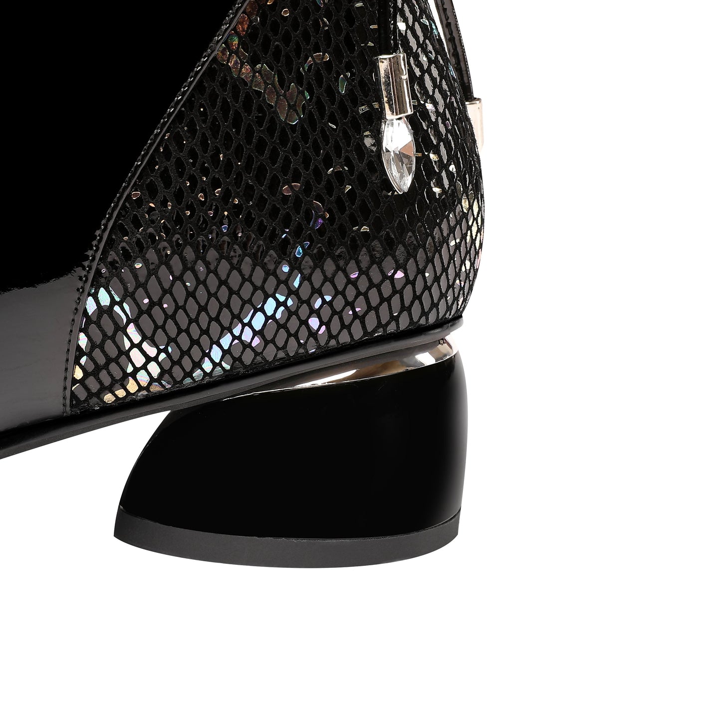 Nine Seven Patent Leather Women's Handmade Comfortable Block Heel Side Zip Up Pointed Toe Cute Bowtie Ankle Booties