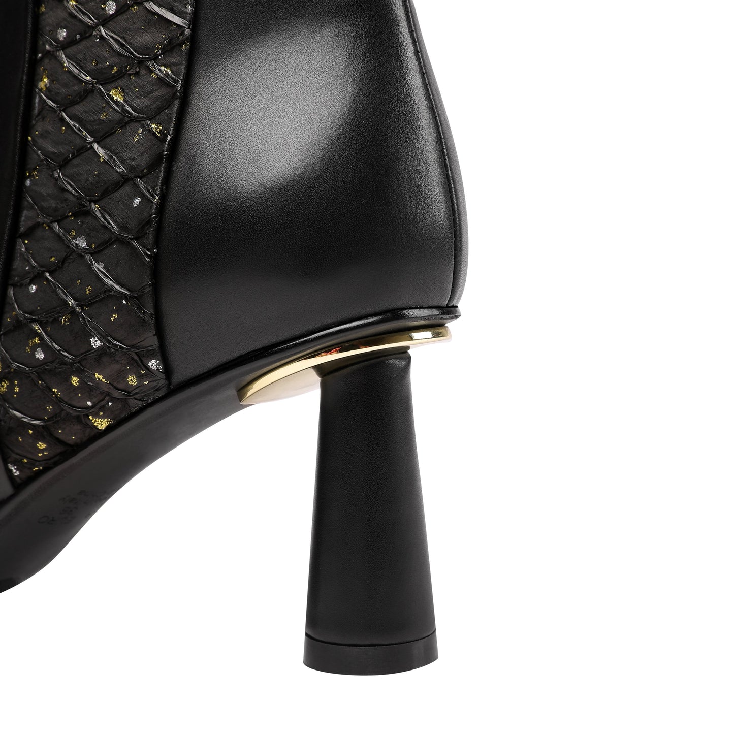 Nine Seven Women's Genuine Leather Handmade Side Zip Up Elegant Cone Heel Button Decor Black Ankle Boots