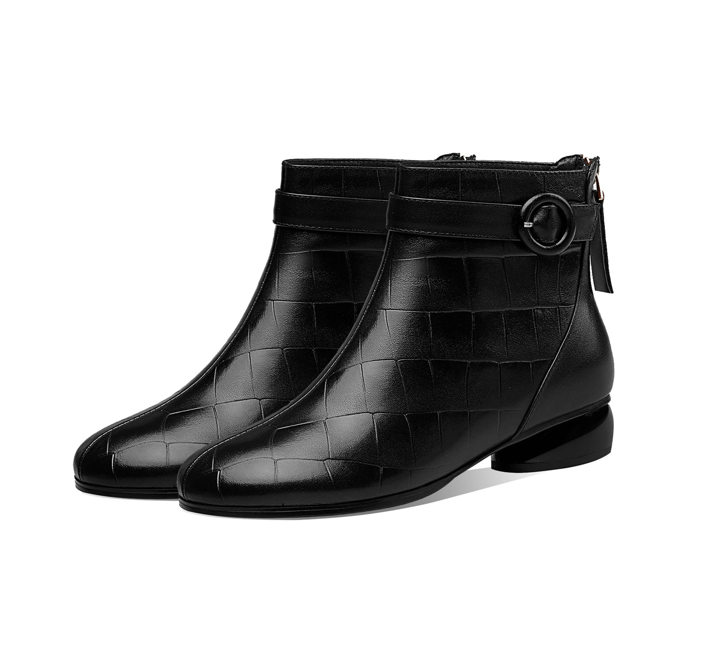 Nine Seven Women's Round Toe Genuine Leather Handmade Buckle Zip Up Casual Flat Ankle Boots