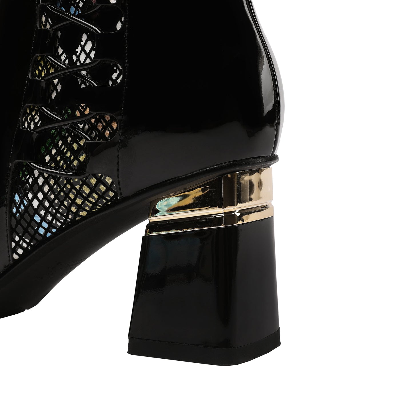 Nine Seven Women's Handmade Patent Leather Side Zip Up Cute Bowtie Chunky Heel Black Ankle Boots