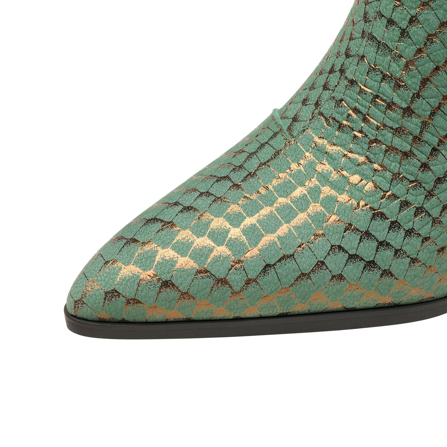 Nine Seven Handmade Women's Genuine Leather Sexy Rhinestones Printed Side Zipper Pointed Toe Mid Spool Heel Ankle Boots