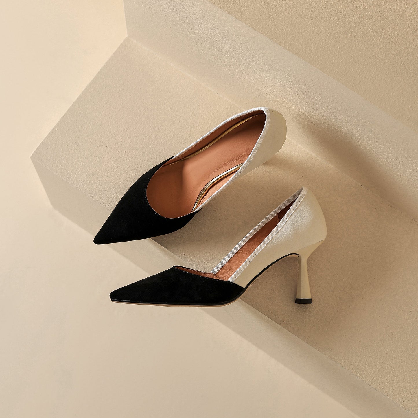 Nine Seven Women's Handmade Assorted Leather Pointed Toe Kitten Heel Slip On Elegant Pumps