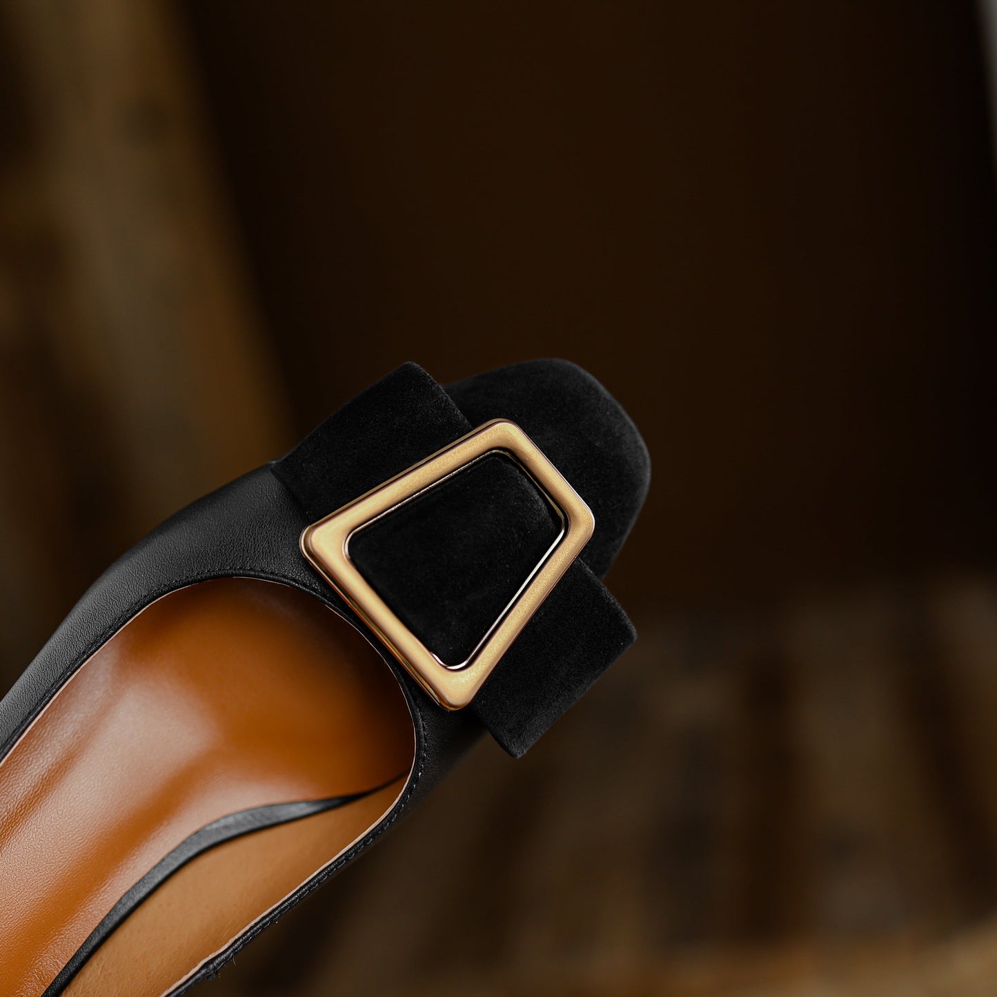 Nine Seven Women's Handmade Genuine Leather Chunky Heel Suede Square Toe Pumps Shoes