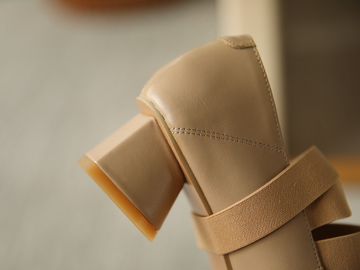 Nine Seven Women's Genuine Leather Pointed Toe Handmade Elastic Band Low Chunky Heel Comfort Pumps Shoes