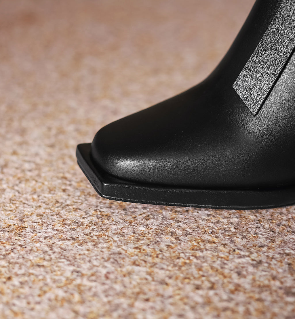 Nine Seven Women's Genuine Leather Square Toe Handmade Buckle Belt Side Zip Up Chic Ankle Boots with High Heel