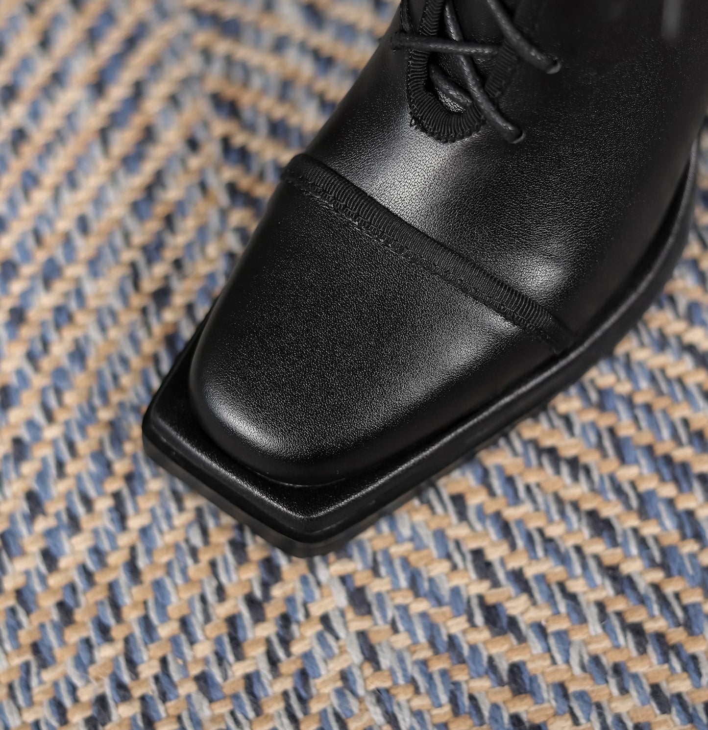 Nine Seven Handmade Women's Genuine Leather Platform Front Lace Up Side Zipper Square Toe High Block Heel Ankle Boots