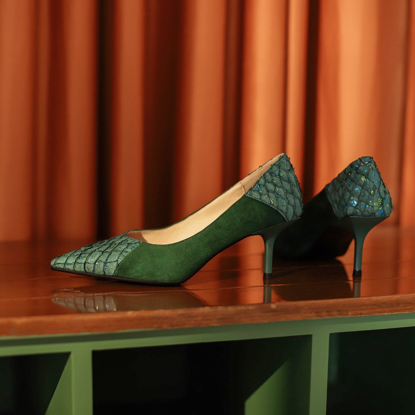 Nine Seven Women's Suede Leather Pointed Toe Handmade Stiletto Mid Heels Slip On Dress Pumps Shoes