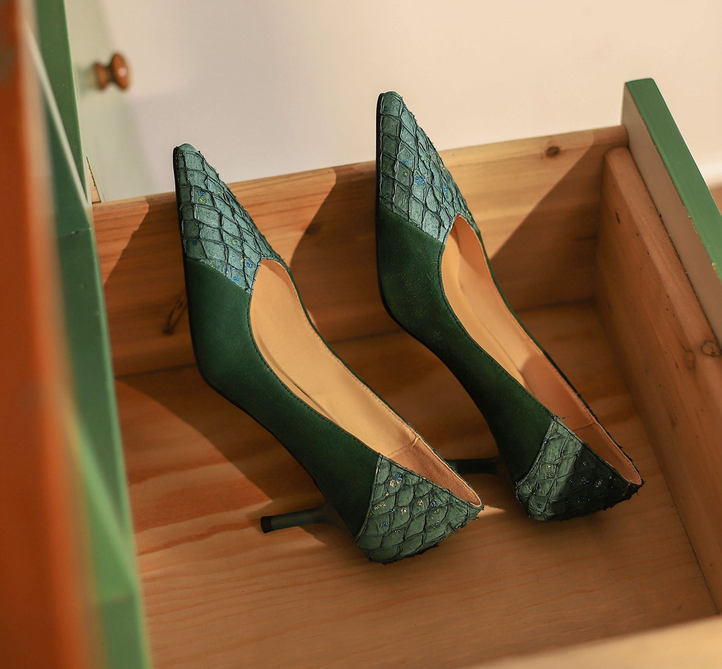 Nine Seven Women's Suede Leather Pointed Toe Handmade Stiletto Mid Heels Slip On Dress Pumps Shoes